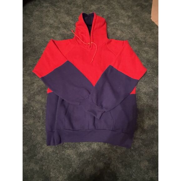 VTG 90s MacGregor‎ Color Block Hoodie Adult XL Blue Red Sweatshirt Lightweight - Picture 1 of 6